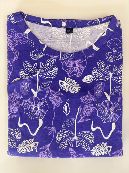 Royal Blue Botanical Print Cotton Hosiery Feeding Maxi