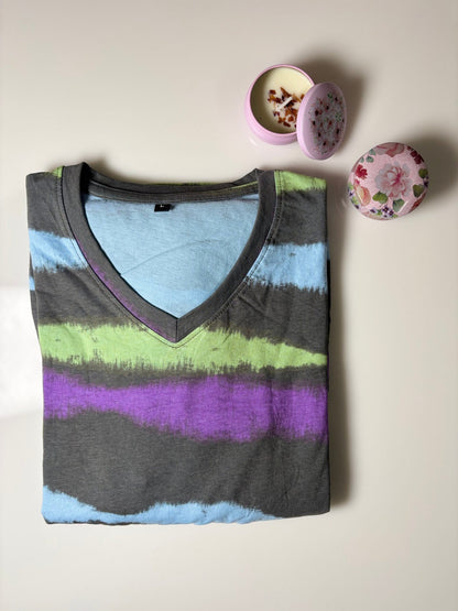 Gray Dye &amp; Tie Printed Knitted Cotton V-Neck Lounge Frock
