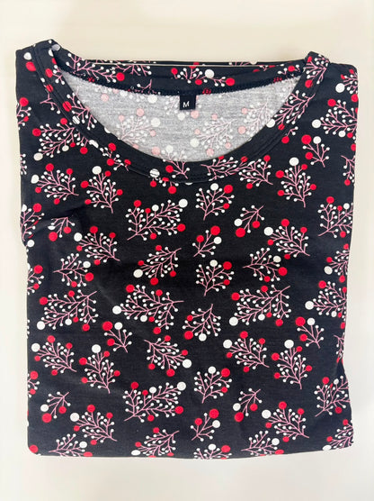 Charcoal Grey Berry Floral Print Cotton Hosiery Feeding Maxi