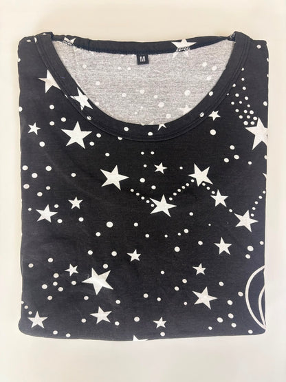Black Galaxy Space Print Cotton Hosiery Feeding Maxi