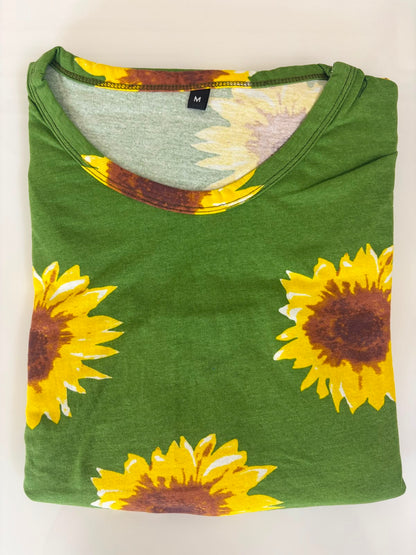 Green Sunflower Print Cotton Hosiery Feeding Maxi