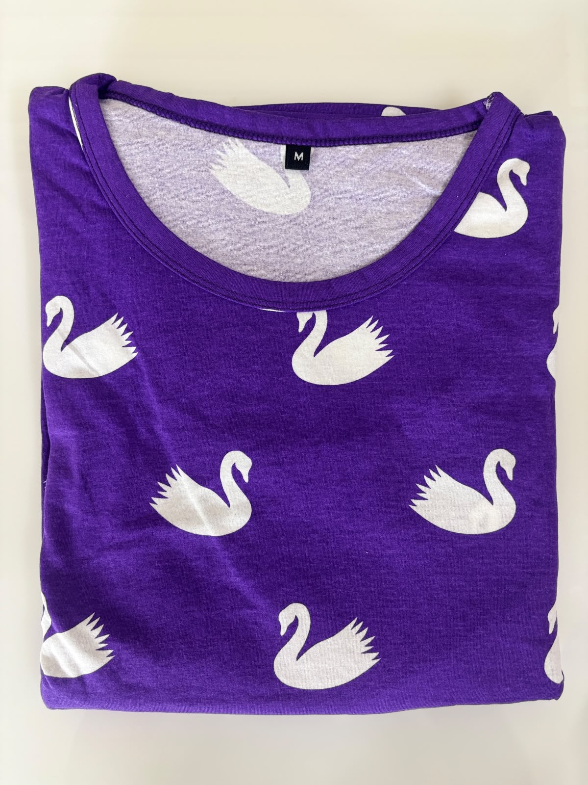 Purple Swan Print Cotton Hosiery Feeding Maxi