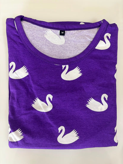 Purple Swan Print Cotton Hosiery Feeding Maxi