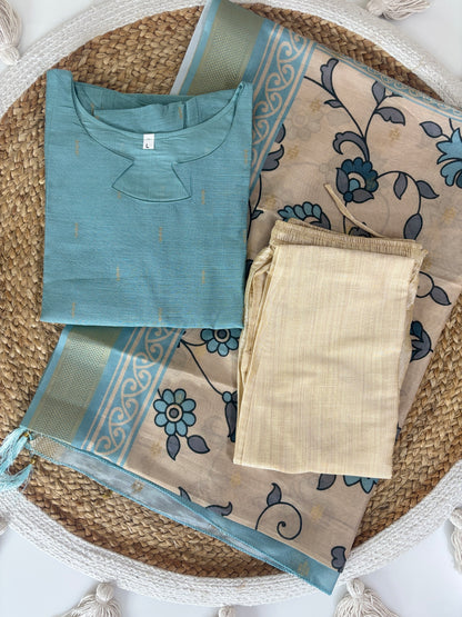 Aqua Heritage Cotton Silk Kurta Set