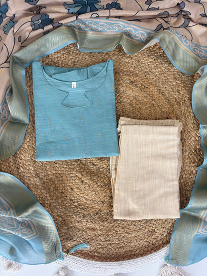 Aqua Heritage Cotton Silk Kurta Set