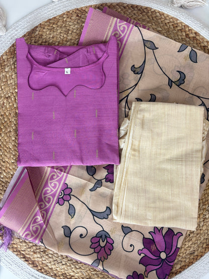 Berry Blossom Cotton Silk Kurta Set