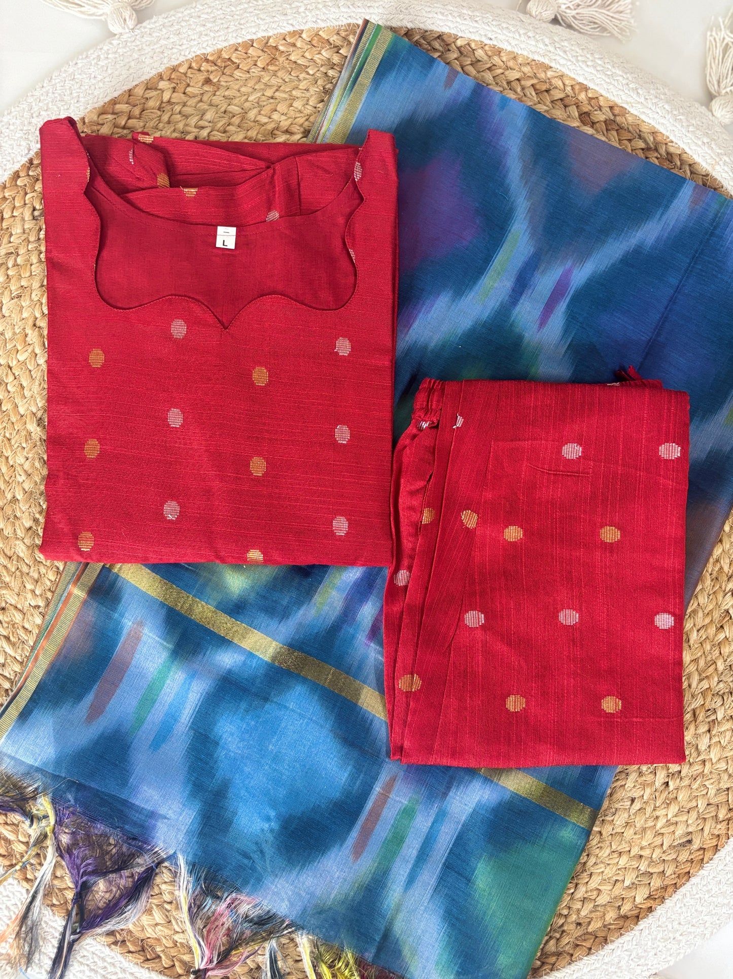 Crimson Bloom Cotton Silk Kurta Set