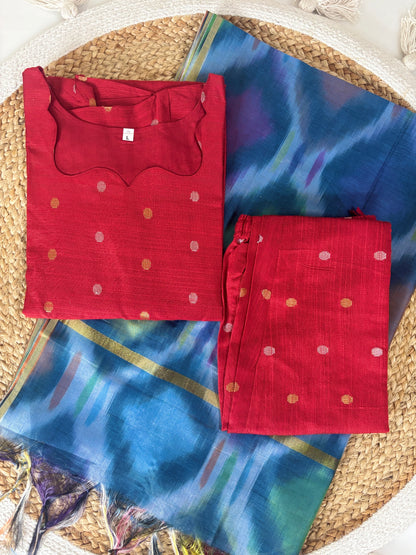 Crimson Bloom Cotton Silk Kurta Set