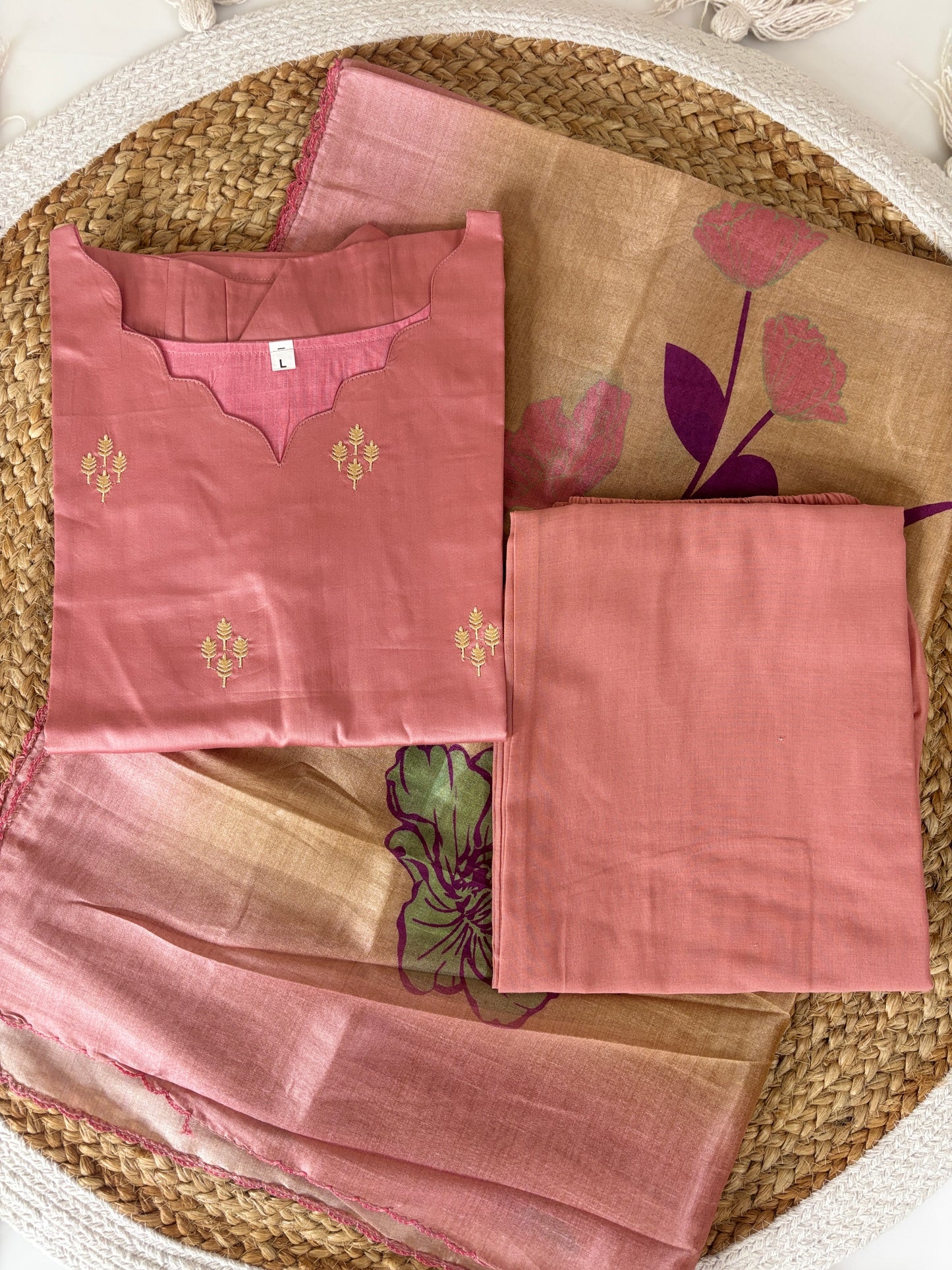 Peach Petals Cotton Silk Kurta Set