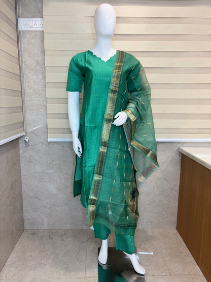 Royal Green Cotton Silk Kurta Set