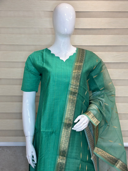 Royal Green Cotton Silk Kurta Set