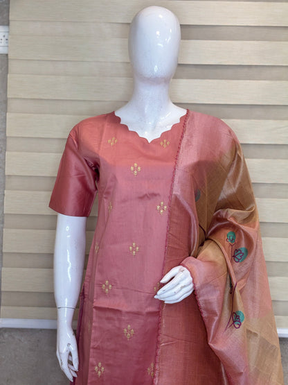 Peach Petals Cotton Silk Kurta Set