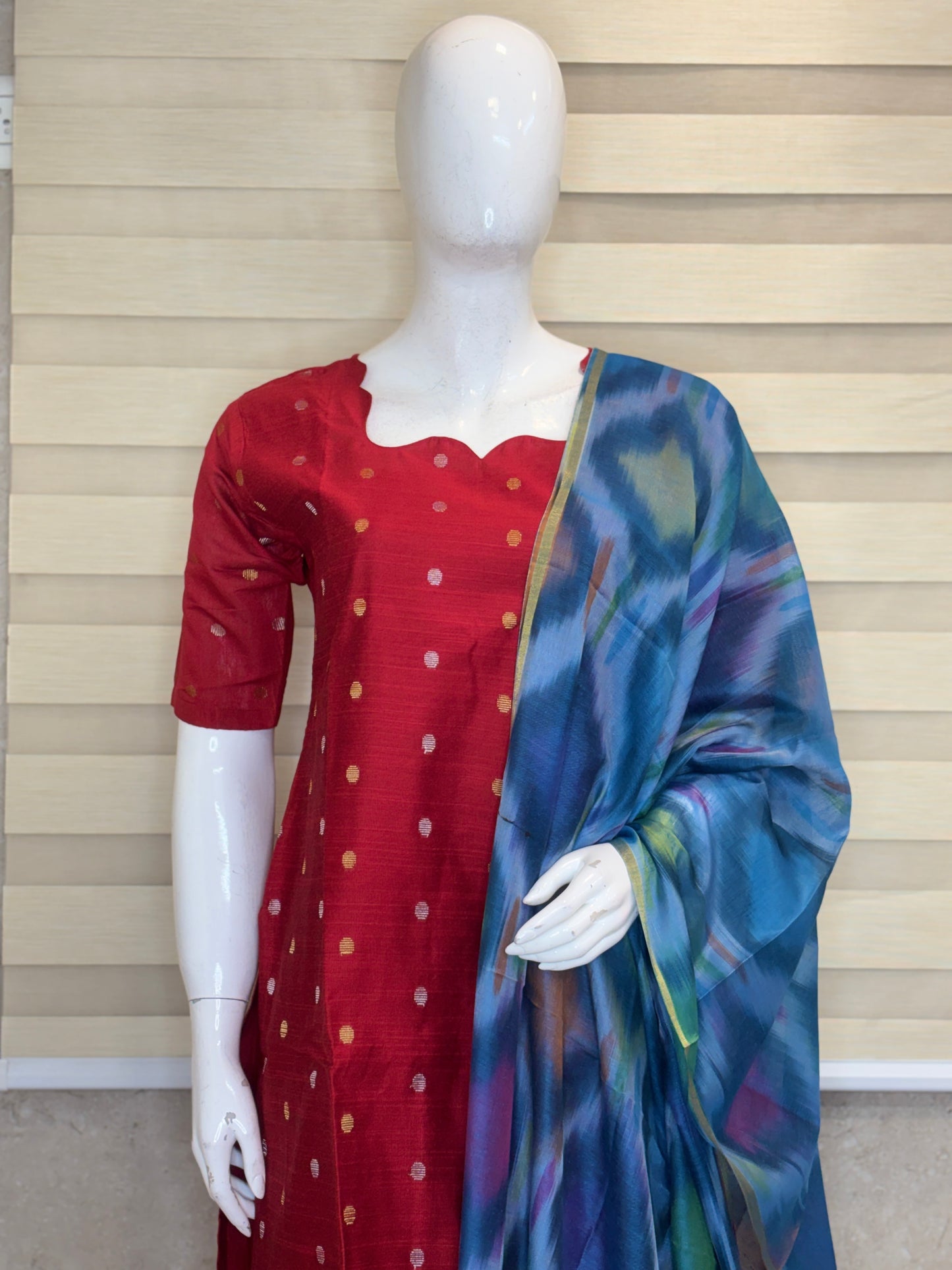 Crimson Bloom Cotton Silk Kurta Set