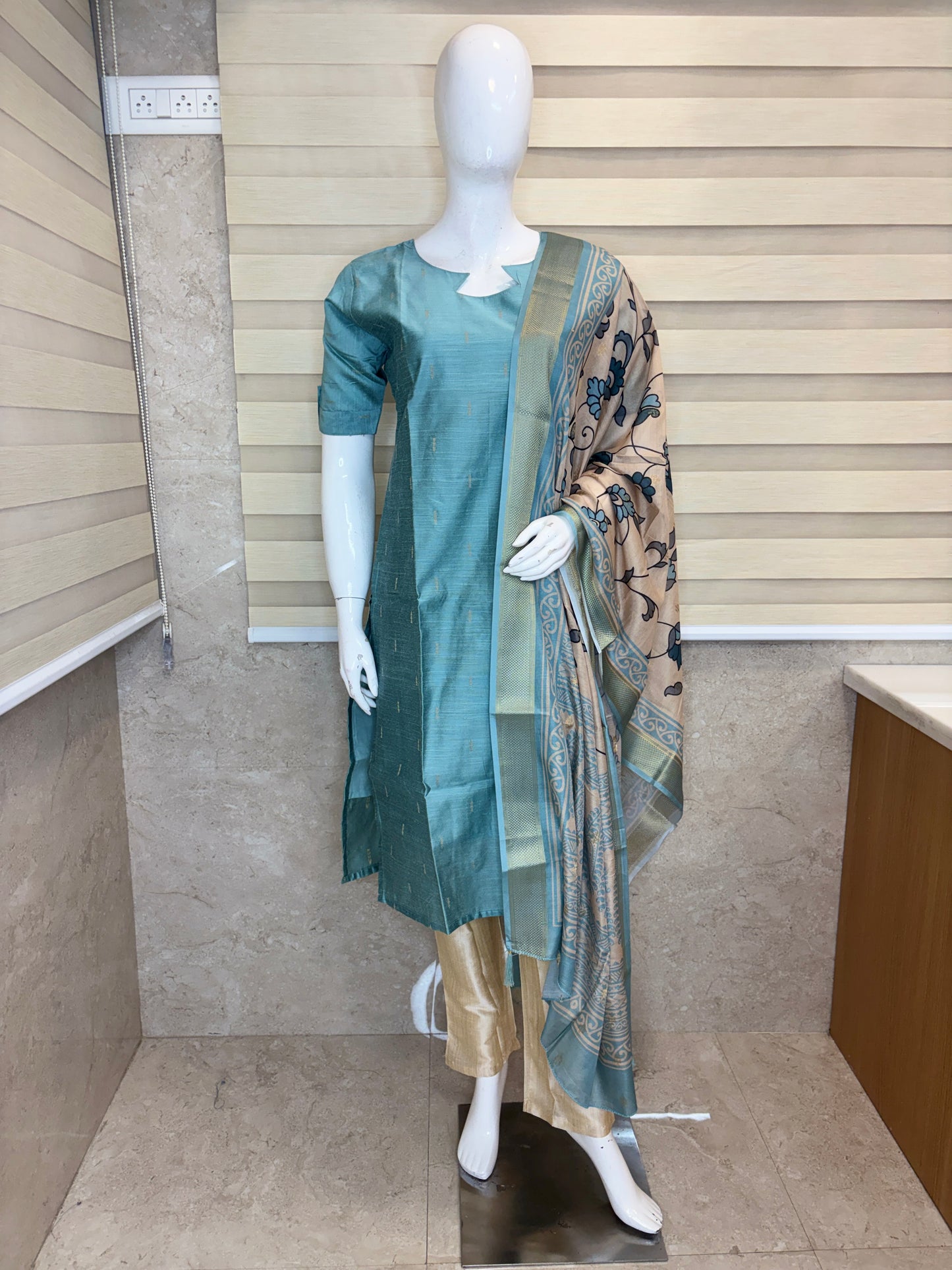 Aqua Heritage Cotton Silk Kurta Set