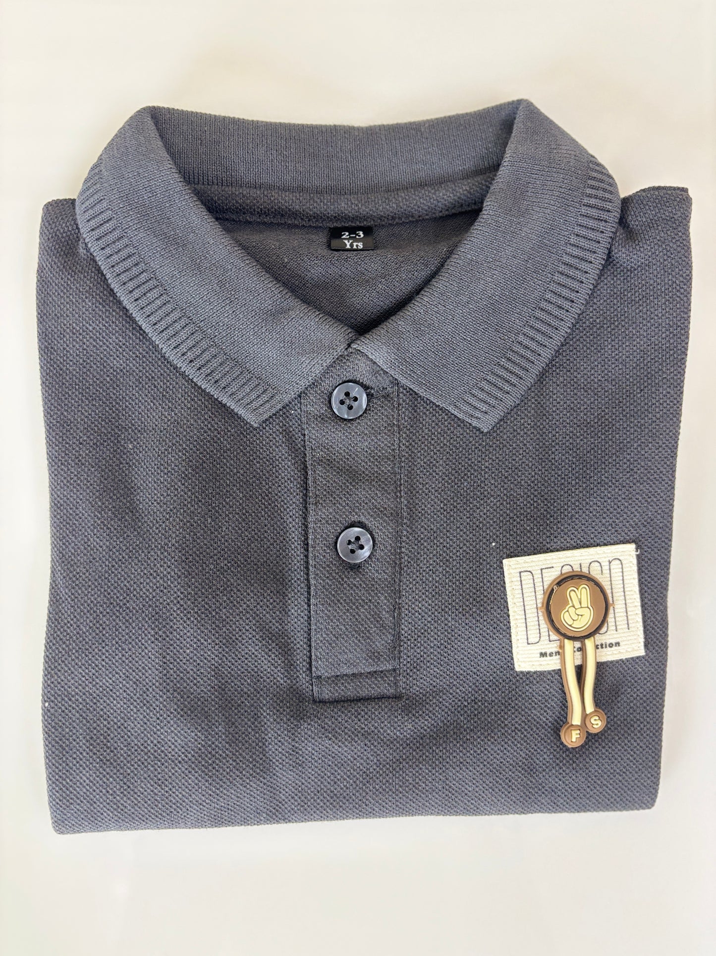 Charcoal Grey Solid Kids Polo Collar T-Shirt