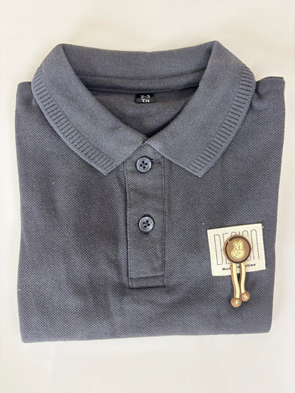 Charcoal Grey Solid Kids Polo Collar T-Shirt