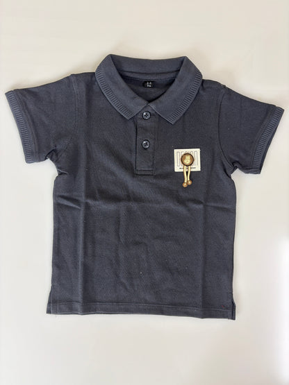 Charcoal Grey Solid Kids Polo Collar T-Shirt
