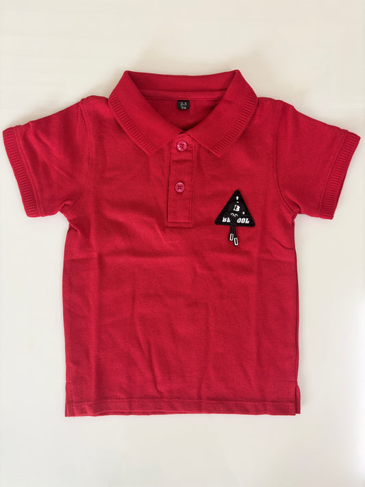 Crimson Red Solid Kids Polo Collar T-Shirt