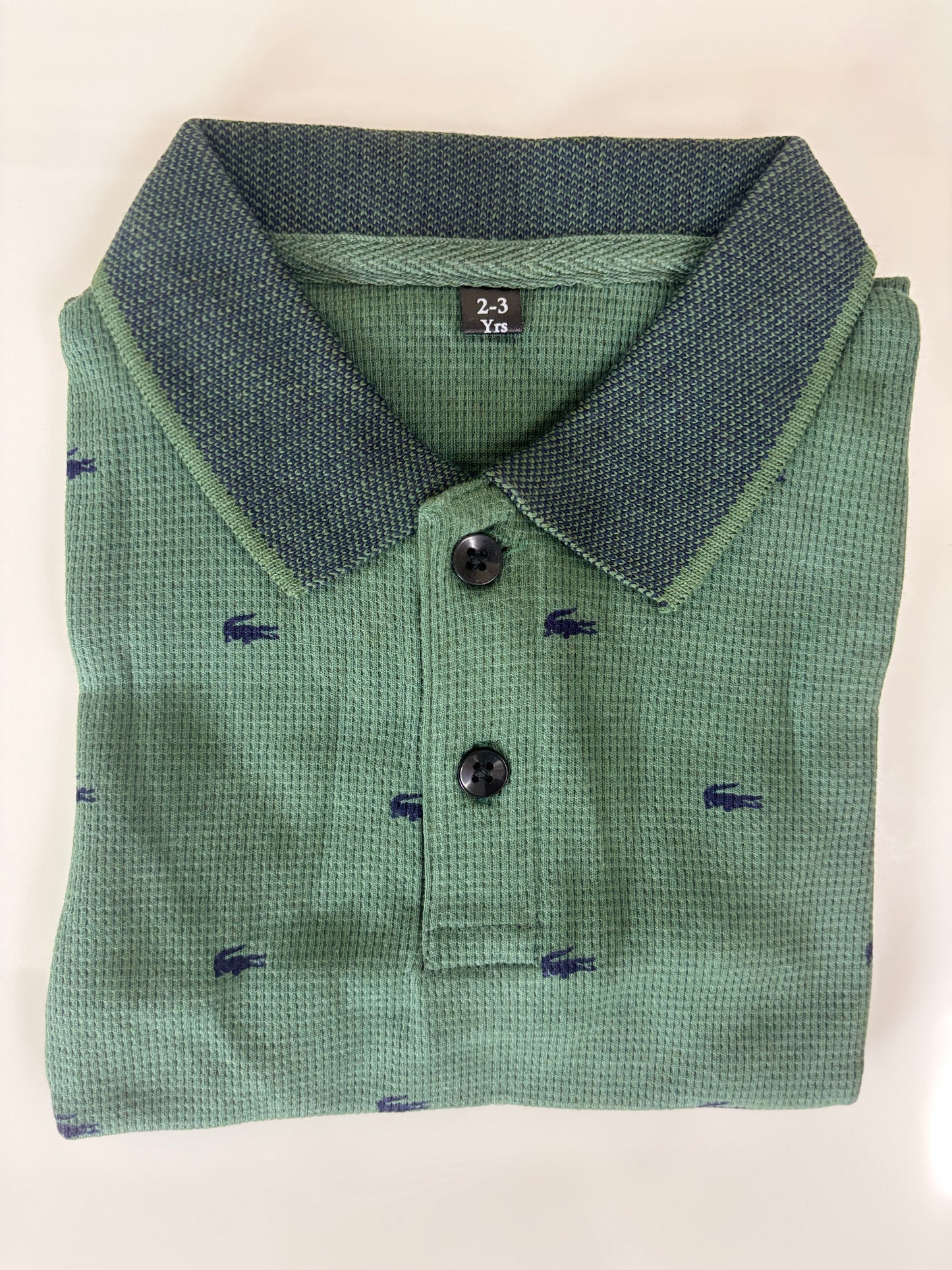 Sage Green Mini Crocodile Print Kids Polo Collar T-Shirt