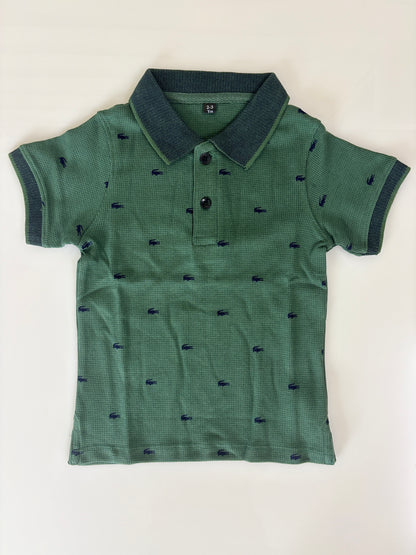 Sage Green Mini Crocodile Print Kids Polo Collar T-Shirt