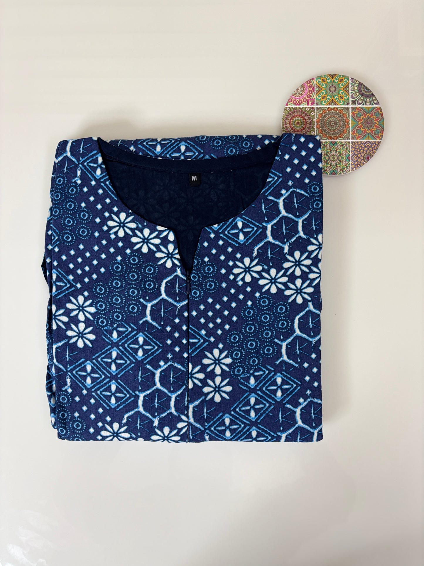 Navy Blue White Geometric Printed Cotton Maxi