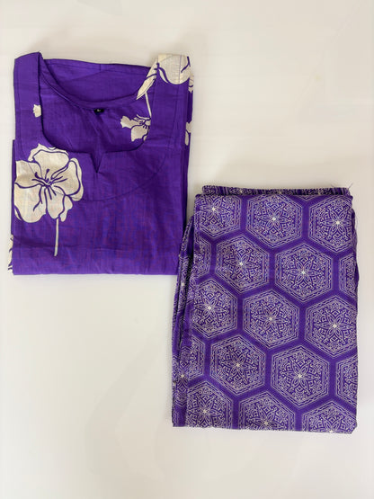 Royal Purple Oversized Floral Print Kurta Set