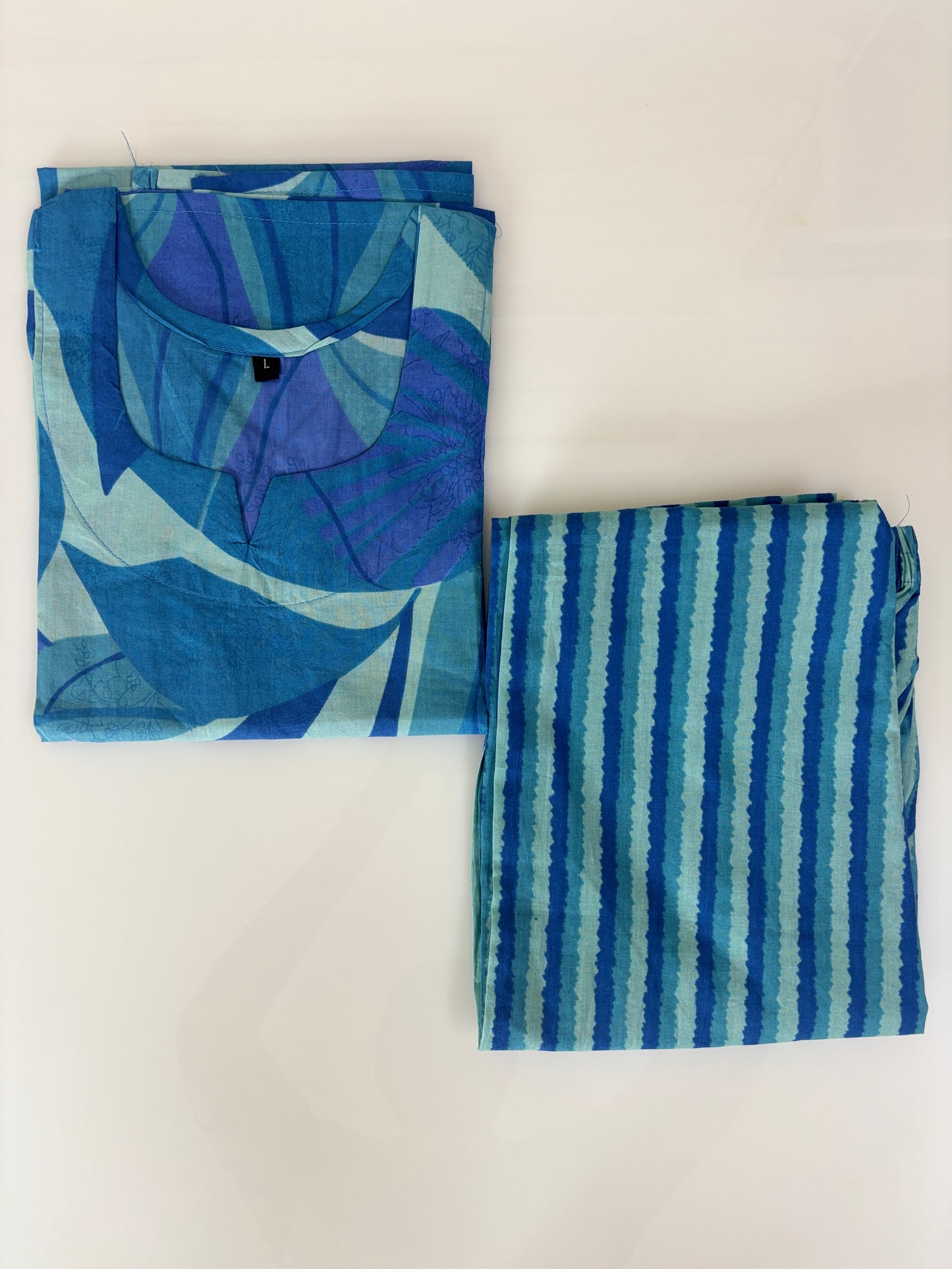 Ocean Blue Abstract Leaf Print Kurta Set