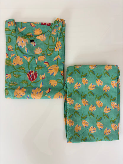Sage Green Floral Buta Print Kurta Set