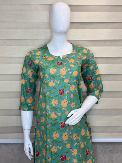 Sage Green Floral Buta Print Kurta Set