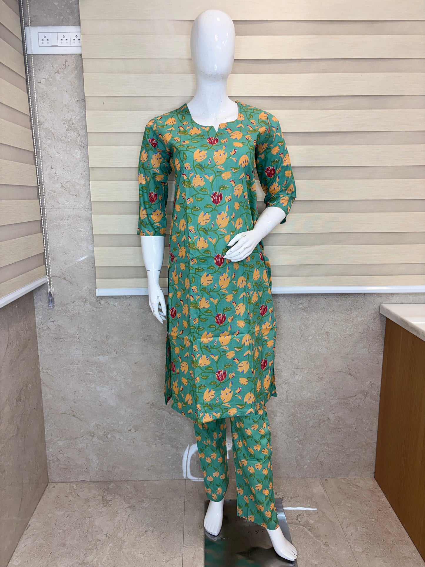 Sage Green Floral Buta Print Kurta Set