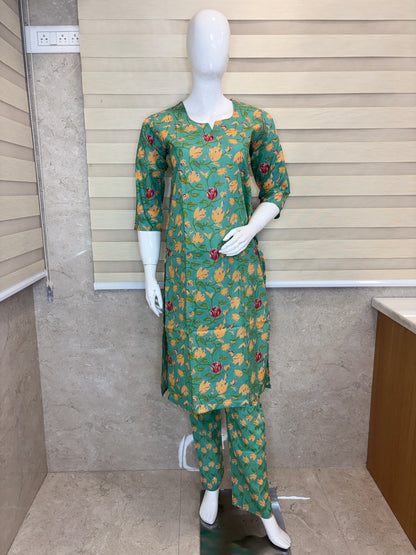 Sage Green Floral Buta Print Kurta Set