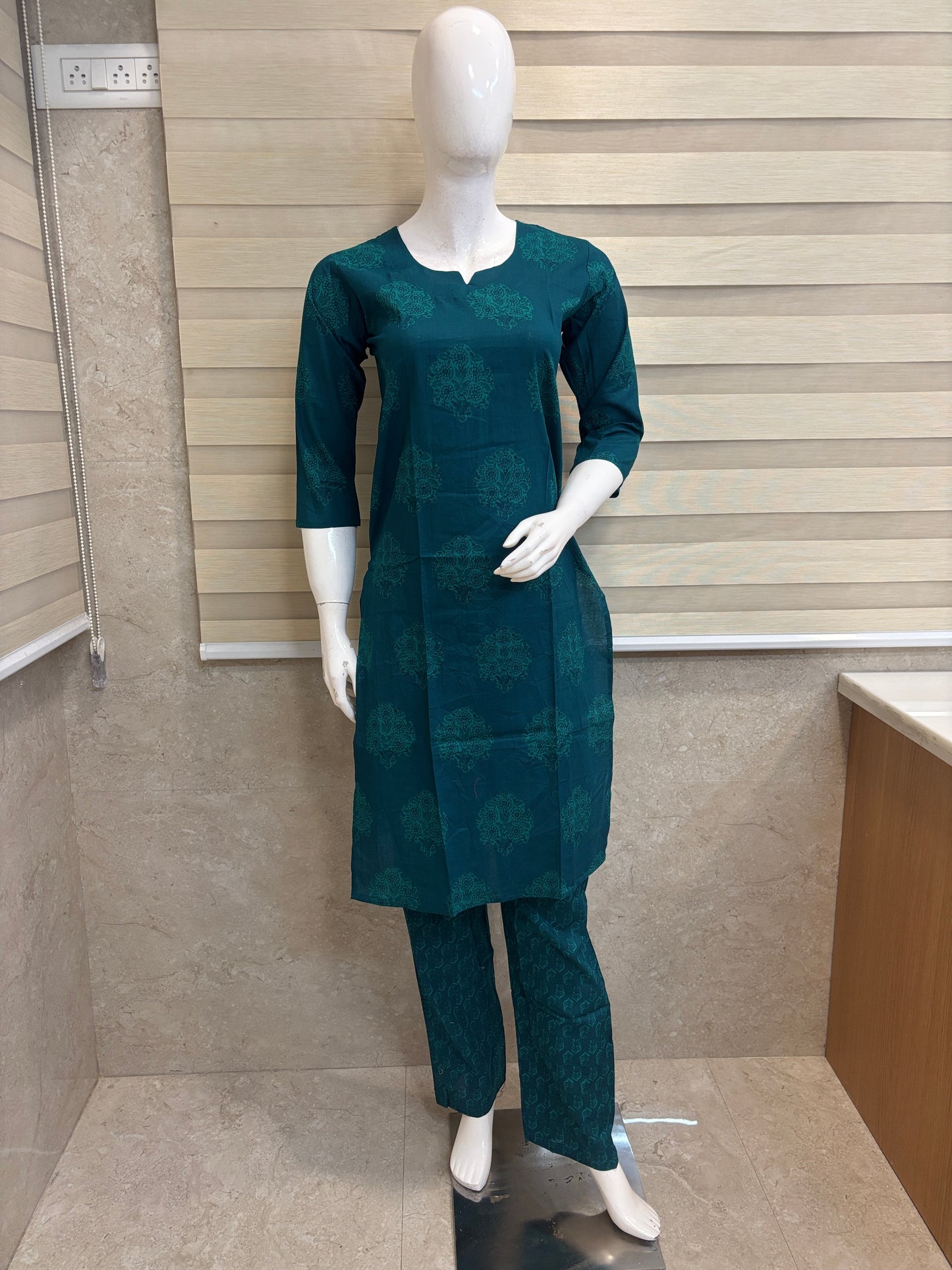 Teal Green Buta Print Kurta Set