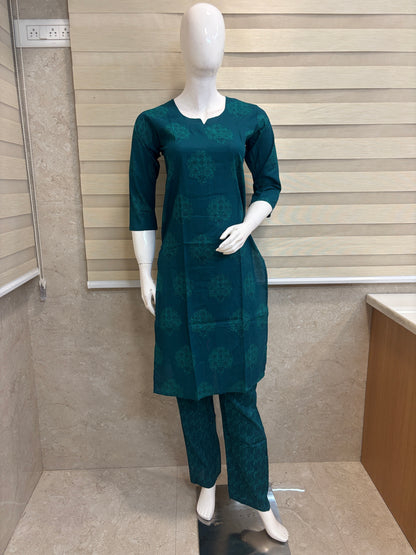 Teal Green Buta Print Kurta Set
