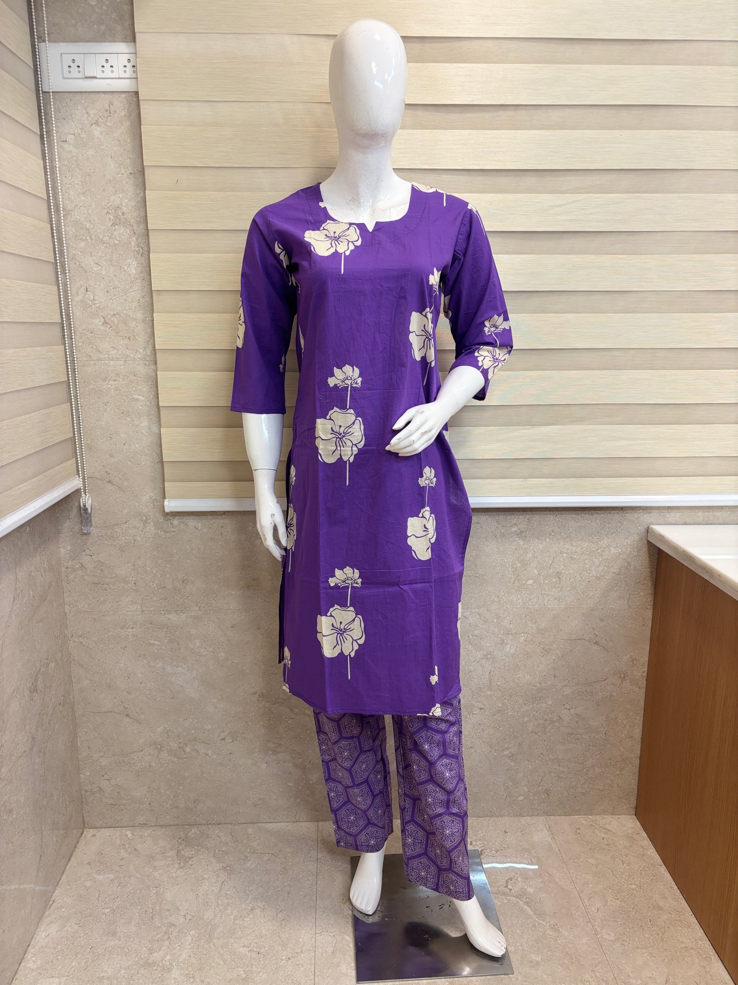 Royal Purple Oversized Floral Print Kurta Set