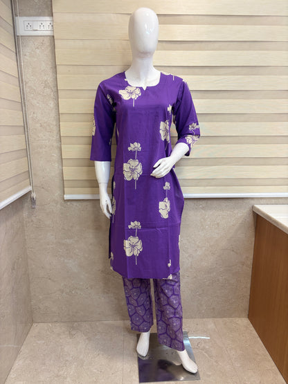 Royal Purple Oversized Floral Print Kurta Set