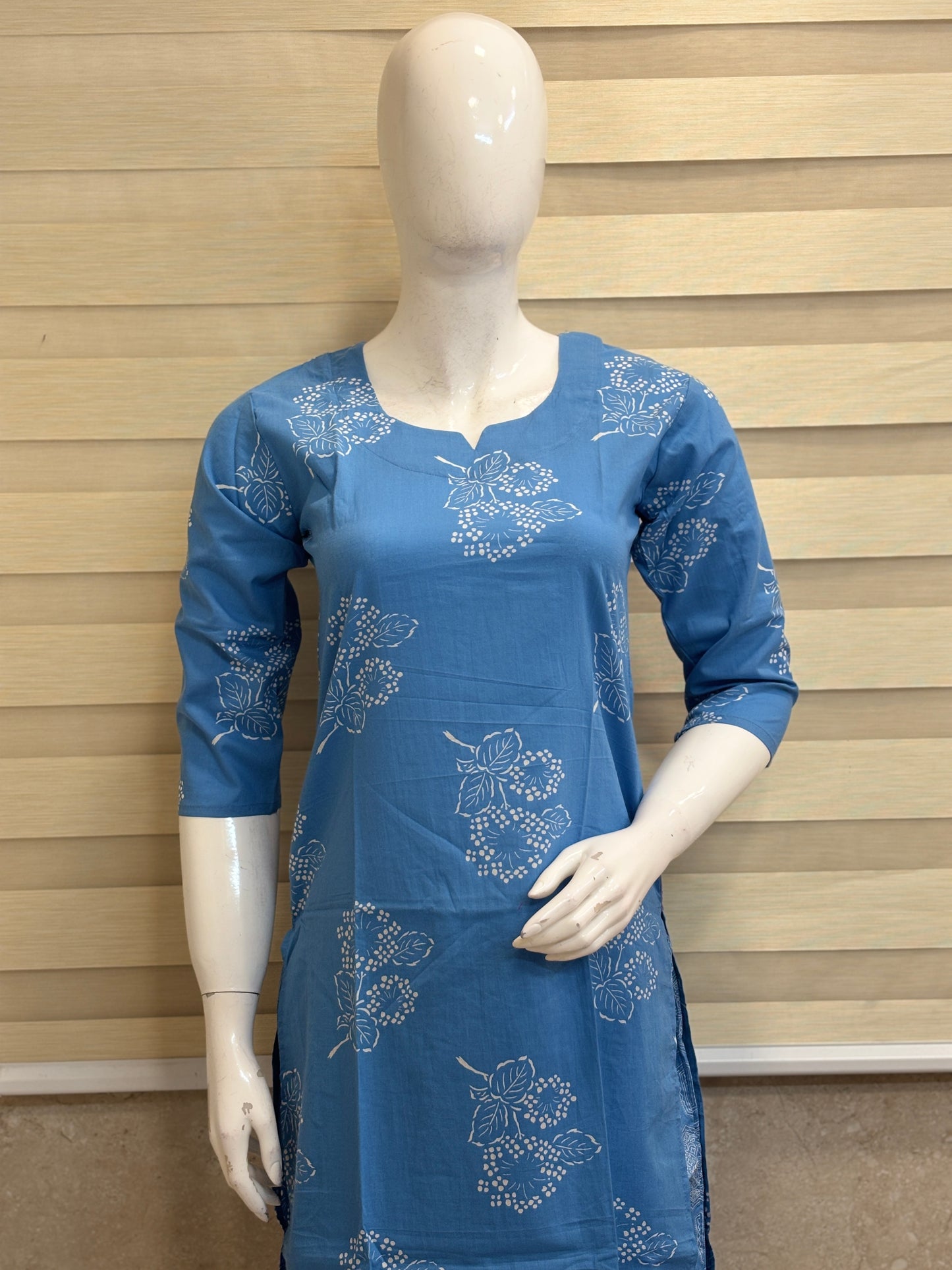 Steel Blue Floral Buta Print Kurta Set