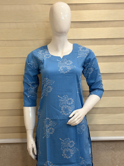 Steel Blue Floral Buta Print Kurta Set