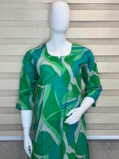 Emerald Green Abstract Leaf Print Kurta Set