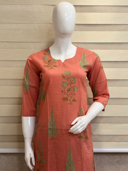 Terracotta Botanical Buta Print Kurta Set