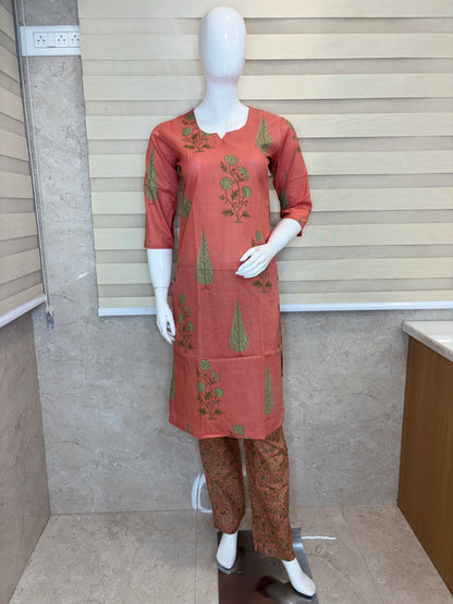 Terracotta Botanical Buta Print Kurta Set