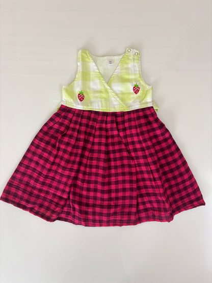 Lime Green & Berry Pink Buffalo Check Kids Frock