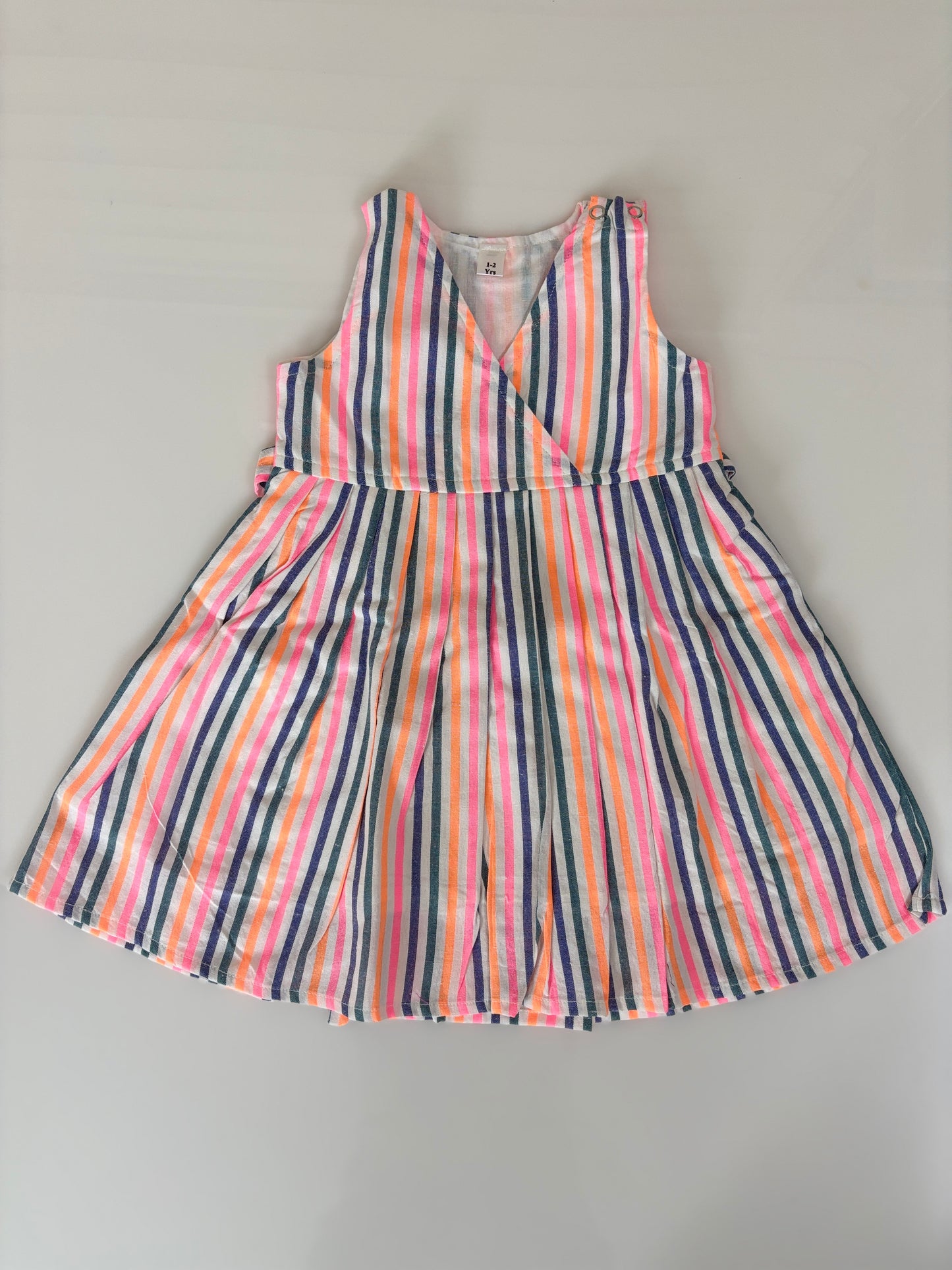 Coral Pink Multicolor Stripe Kids Frock