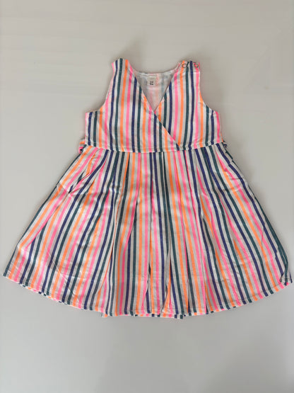 Coral Pink Multicolor Stripe Kids Frock
