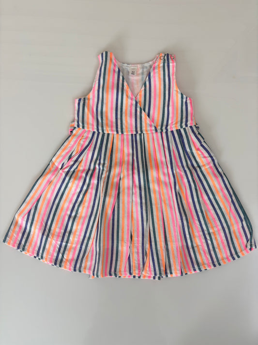 Coral Pink Multicolor Stripe Kids Frock