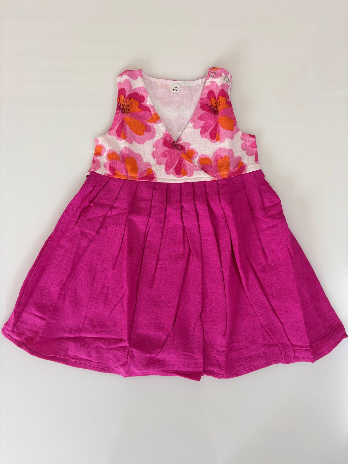 Magenta Pink Oversized Floral Print Kids Frock