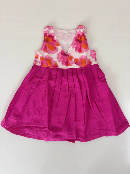 Magenta Pink Oversized Floral Print Kids Frock