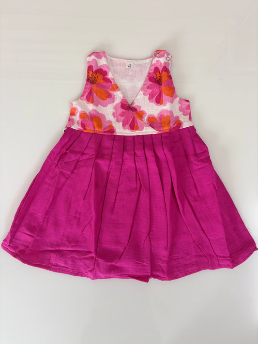 Magenta Pink Oversized Floral Print Kids Frock