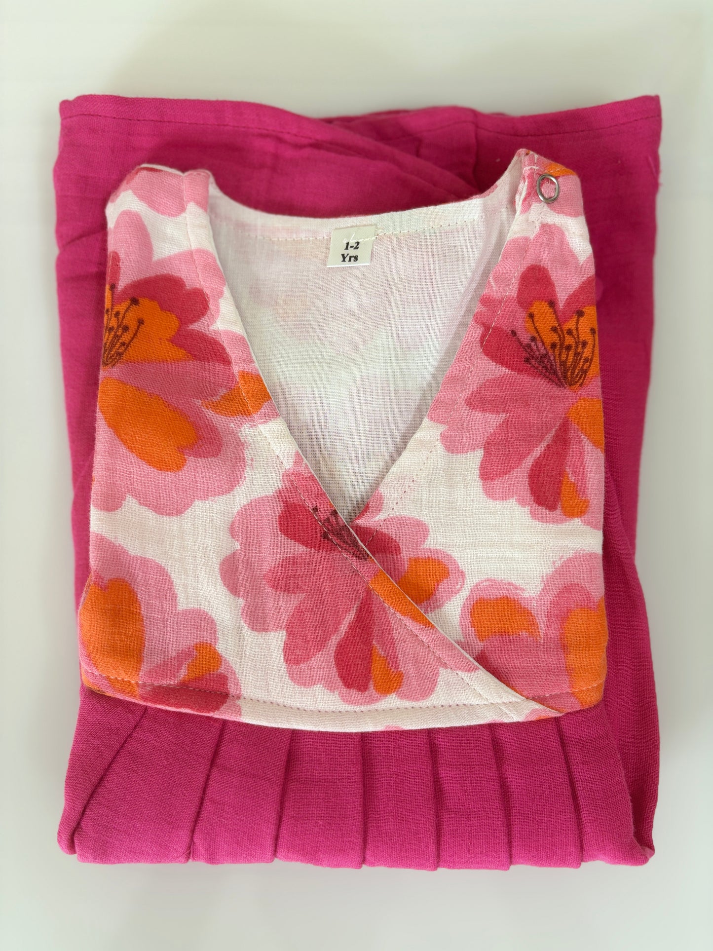 Magenta Pink Oversized Floral Print Kids Frock