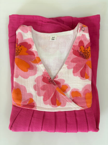 Magenta Pink Oversized Floral Print Kids Frock
