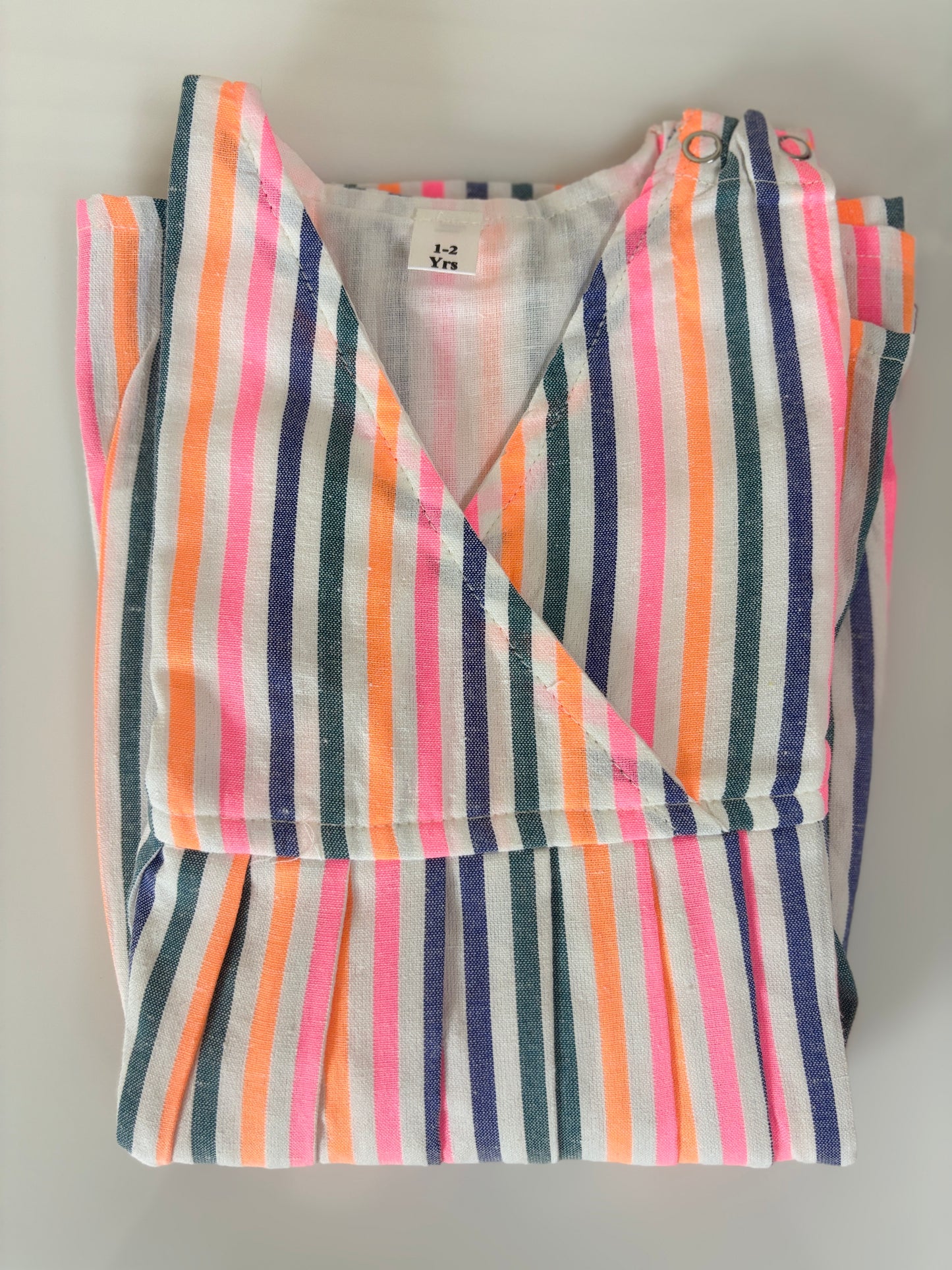 Coral Pink Multicolor Stripe Kids Frock